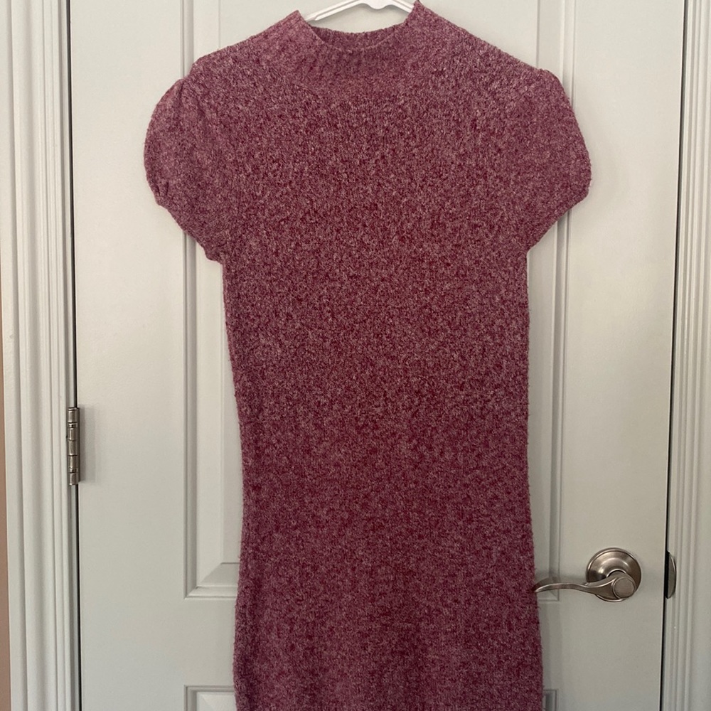 JJ Basics heathered pink shirt sleeve sweater dress
